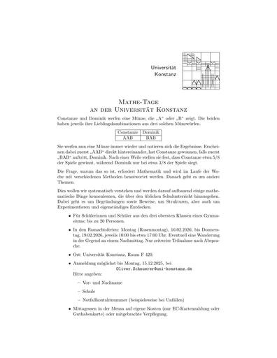 Universität Konstanz Einladung Mathe-Tage Februar 2026