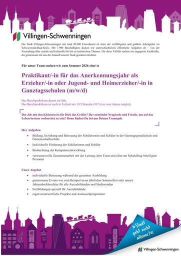 Berufspraktikum Schule Erzieher Stadt VS