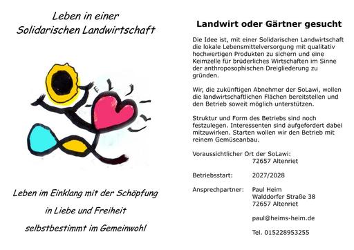 Landwirt oder Gärtner SoLawi Altenriet ab 2027/2028