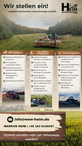 HeimLandwirtschafts GbR Stellenanzeige Landwirt | Mechaniker | Quereinsteiger