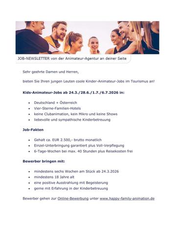 Kinder-Animateur Jobs bei HAPPY FAMILY Animation