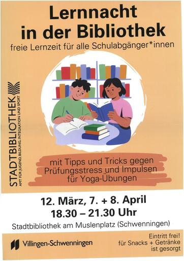 Stadtbibliothek Schwenningen Lernnacht 12.03.26, 07.04. + 08.04.26