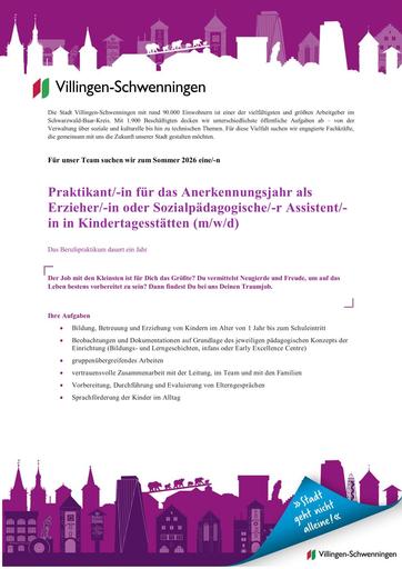 Berufspraktikum Kita Erzieher Stadt VS