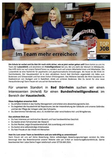 Bundesfreiwilligendienst Haustechnik Luisenklinik