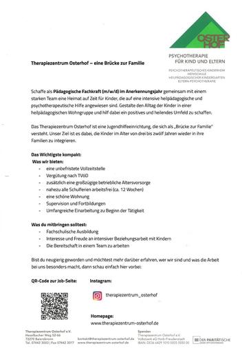 Päd. Fachkraft im Anerkennungsjahr - Therapiezentrum Osterhof